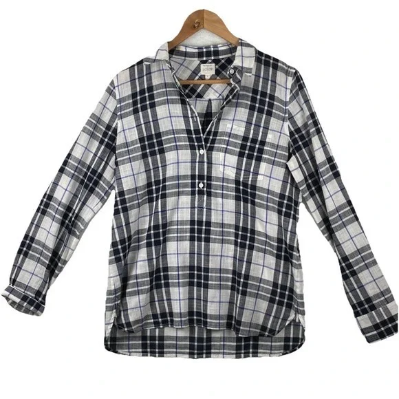 J Crew Sz S‎ 100% Cotton Plaid Preppy Work Casual Lagenlook Academia 90s Grunge - Picture 3 of 11